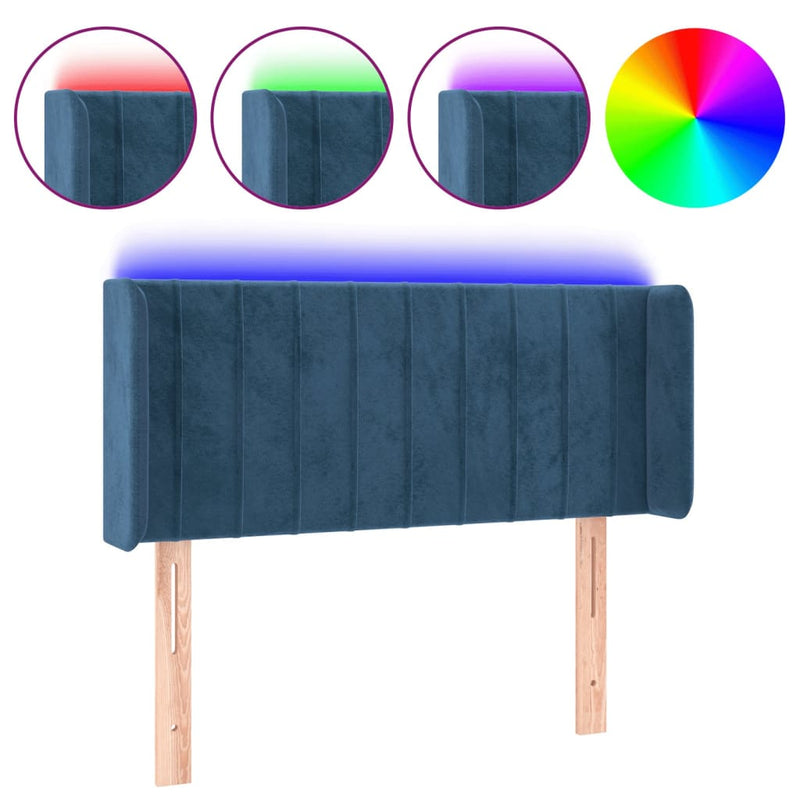 vidaXL sötétkék bársony LED-es fejtámla 103 x 16 x 78/88 cm