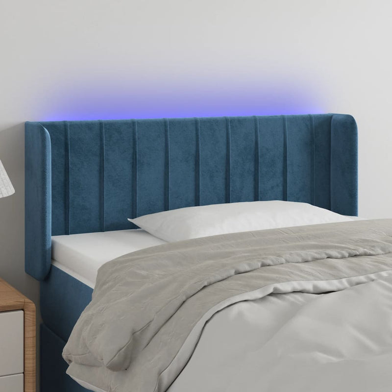 vidaXL sötétkék bársony LED-es fejtámla 103 x 16 x 78/88 cm
