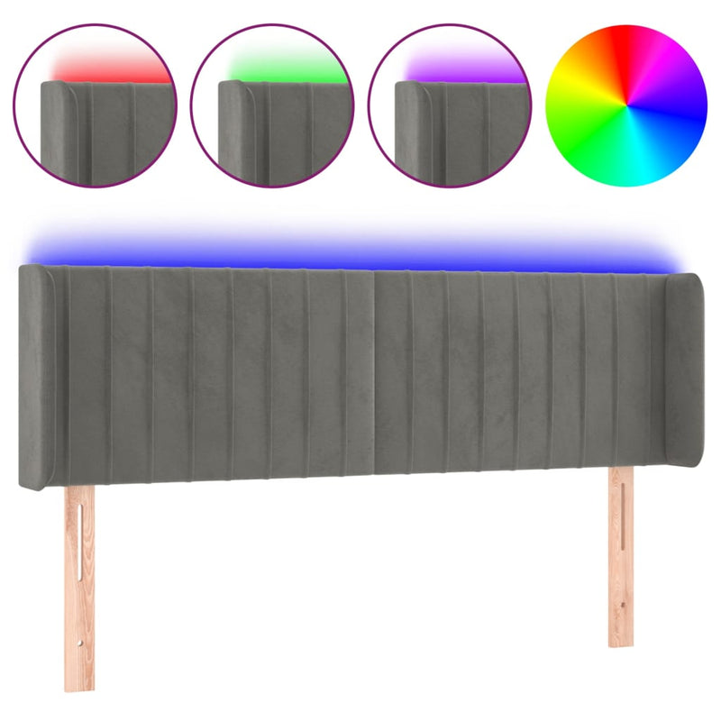 vidaXL világosszürke bársony LED-es fejtámla 147 x 16 x 78/88 cm