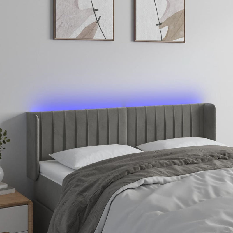 vidaXL világosszürke bársony LED-es fejtámla 147 x 16 x 78/88 cm