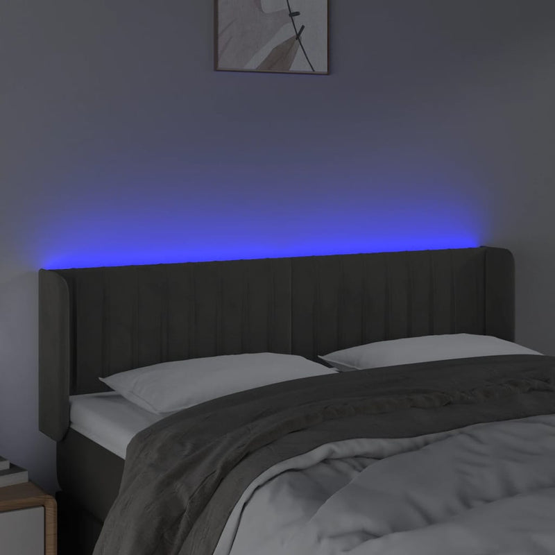 vidaXL sötétszürke bársony LED-es fejtámla 147 x 16 x 78/88 cm