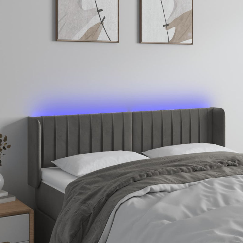 vidaXL sötétszürke bársony LED-es fejtámla 147 x 16 x 78/88 cm
