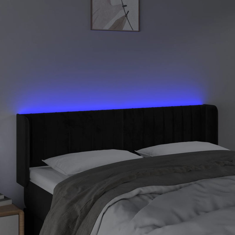 vidaXL fekete bársony LED-es fejtámla 147 x 16 x 78/88 cm