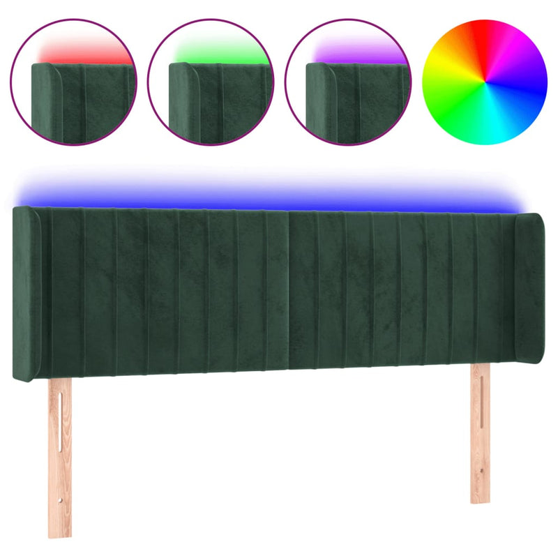 vidaXL sötétzöld bársony LED-es fejtámla 147 x 16 x 78/88 cm