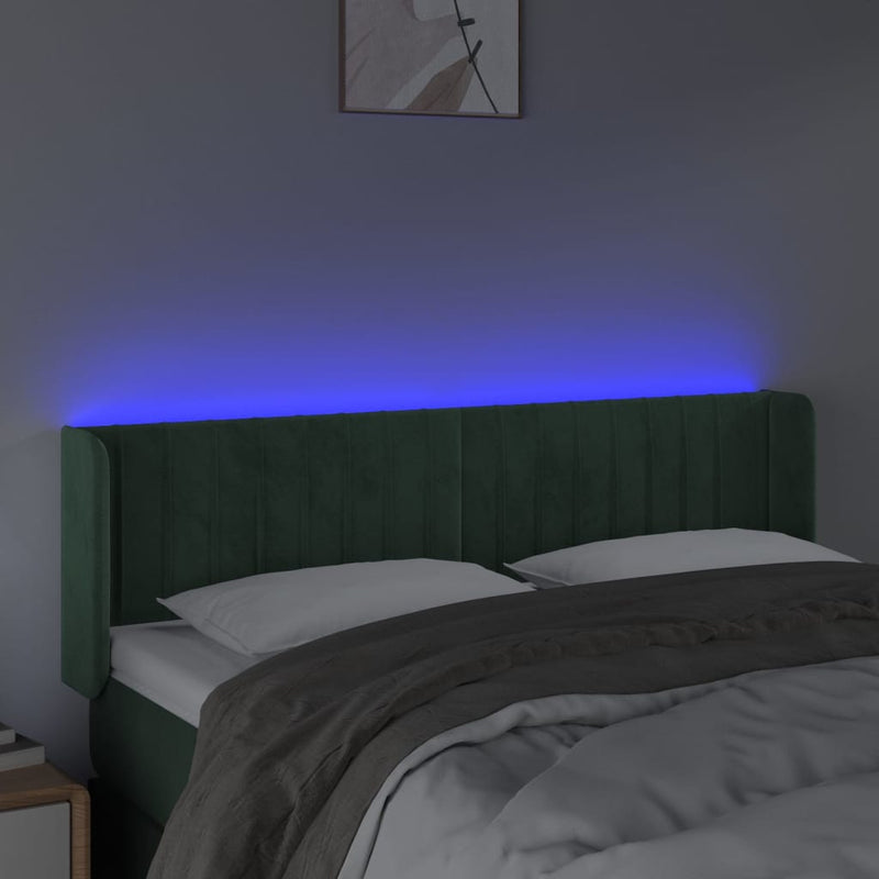 vidaXL sötétzöld bársony LED-es fejtámla 147 x 16 x 78/88 cm