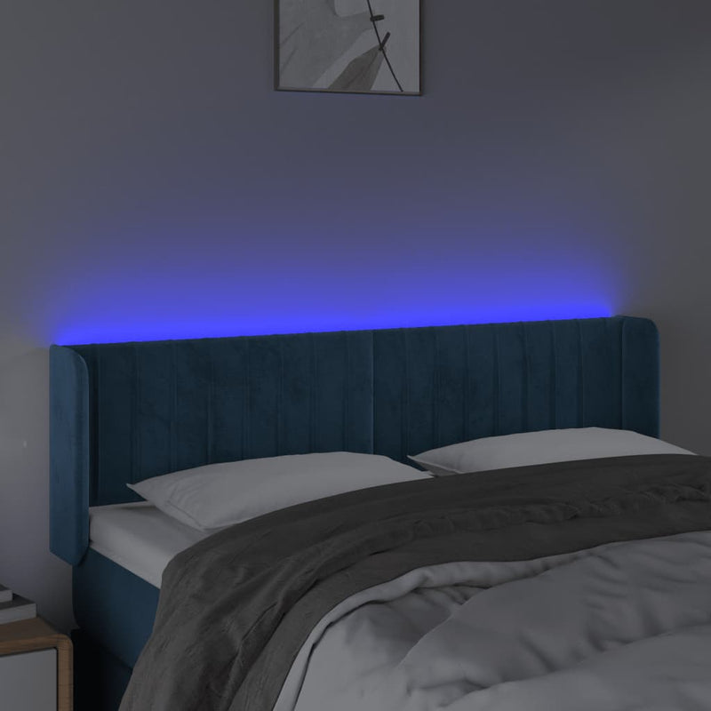vidaXL sötétkék bársony LED-es fejtámla 147 x 16 x 78/88 cm
