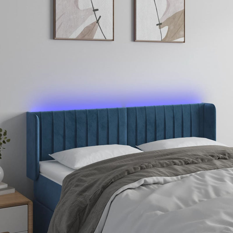 vidaXL sötétkék bársony LED-es fejtámla 147 x 16 x 78/88 cm