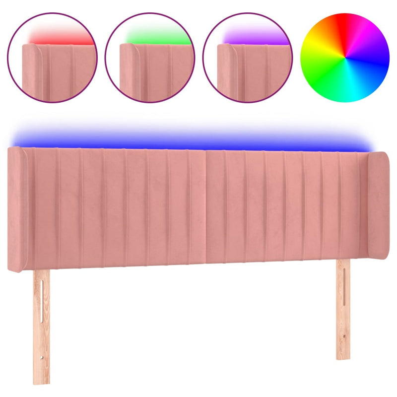 vidaXL rózsaszín bársony LED-es fejtámla 147x16x78/88 cm