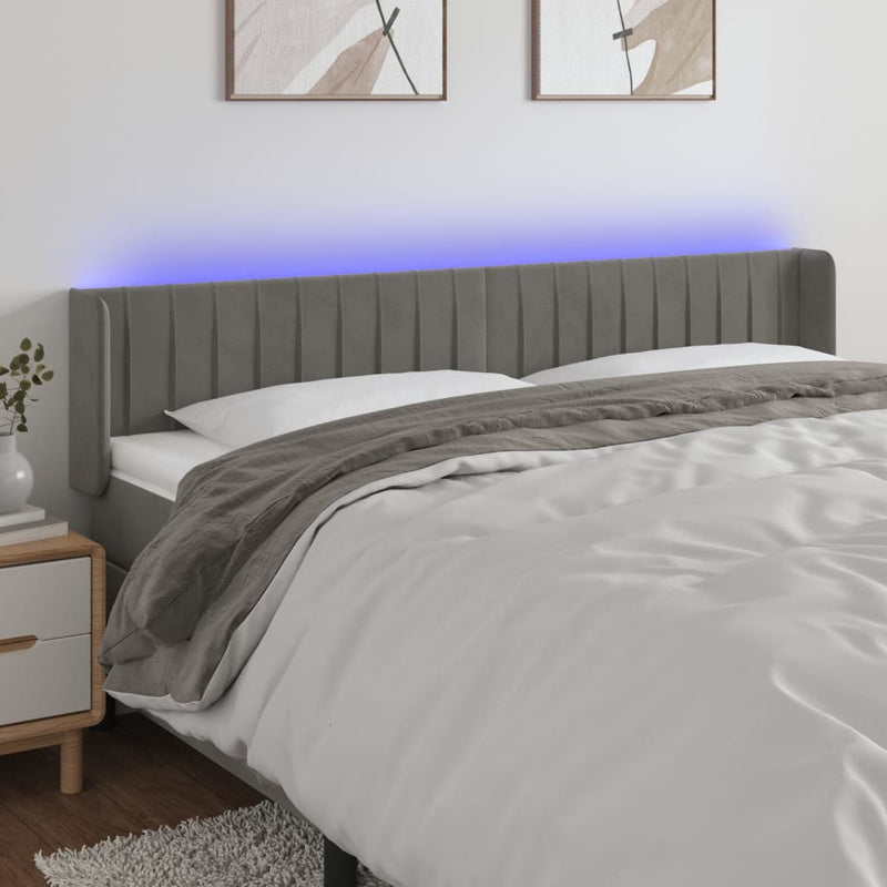 vidaXL világosszürke bársony LED-es fejtámla 163 x 16 x 78/88 cm