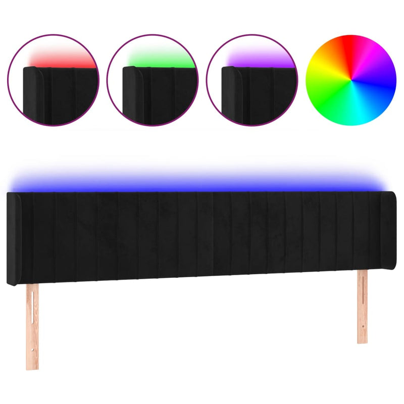 vidaXL fekete bársony LED-es fejtámla 163 x 16 x 78/88 cm