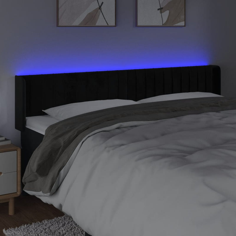 vidaXL fekete bársony LED-es fejtámla 163 x 16 x 78/88 cm