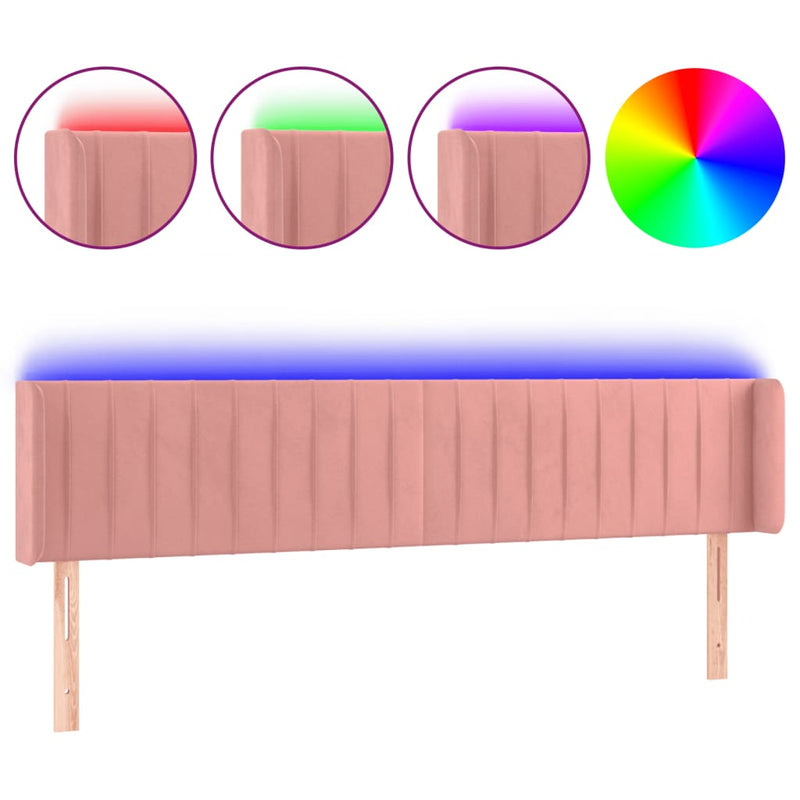 vidaXL rózsaszín bársony LED-es fejtámla 163x16x78/88 cm