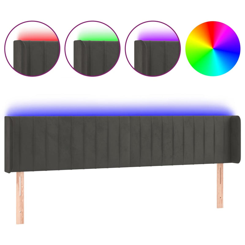 vidaXL sötétszürke bársony LED-es fejtámla 183 x 16 x 78/88 cm