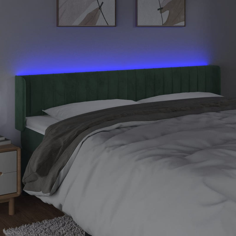 vidaXL sötétzöld bársony LED-es fejtámla 183 x 16 x 78/88 cm