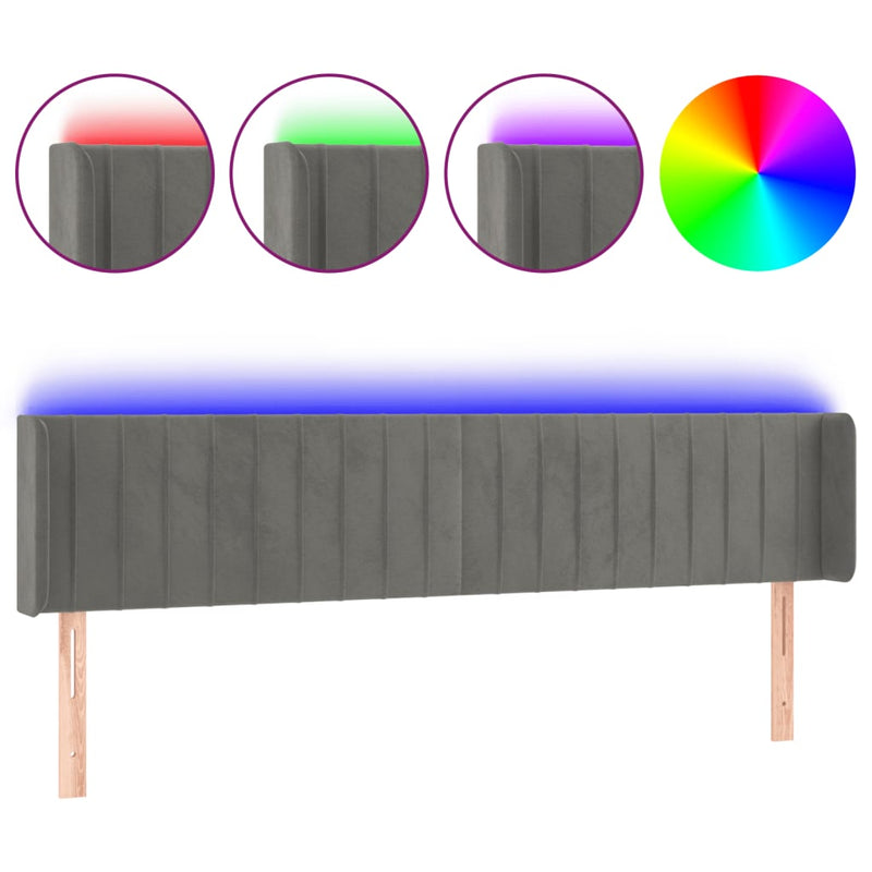 vidaXL világosszürke bársony LED-es fejtámla 203 x 16 x 78/88 cm