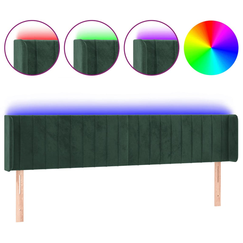 vidaXL sötétzöld bársony LED-es fejtámla 203 x 16 x 78/88 cm