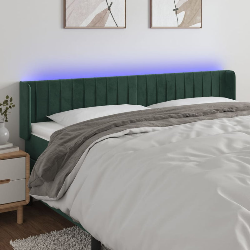 vidaXL sötétzöld bársony LED-es fejtámla 203 x 16 x 78/88 cm