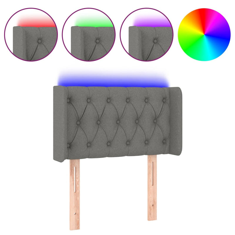 vidaXL sötétszürke szövet LED-es fejtámla 83 x 16 x 78/88 cm