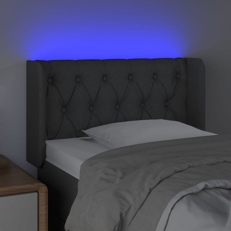 vidaXL sötétszürke szövet LED-es fejtámla 83 x 16 x 78/88 cm