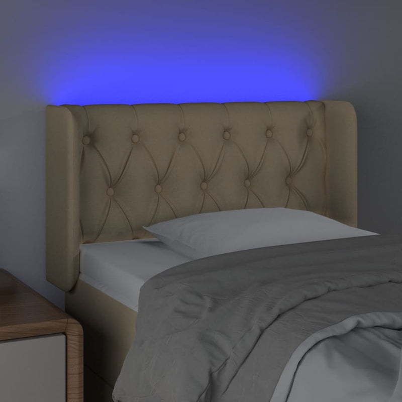 vidaXL krémszínű szövet LED-es fejtámla 83 x 16 x 78/88 cm