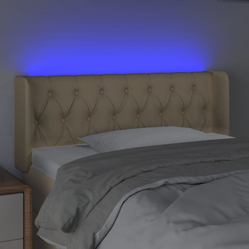 vidaXL krémszínű szövet LED-es fejtámla 103 x 16 x 78/88 cm