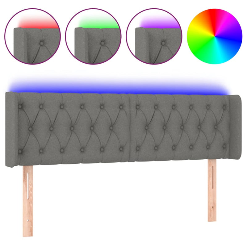 vidaXL sötétszürke szövet LED-es fejtámla 147 x 16 x 78/88 cm
