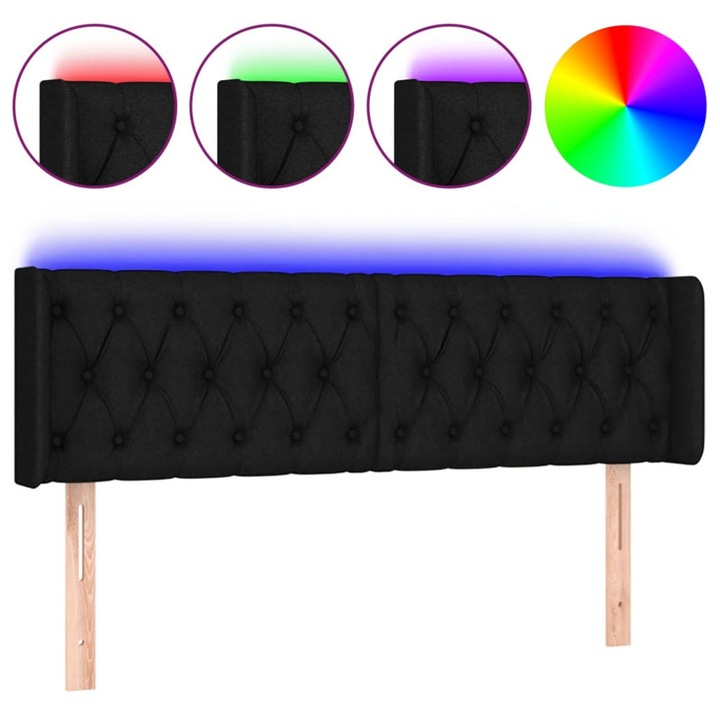 vidaXL fekete szövet LED-es fejtámla 147 x 16 x 78/88 cm