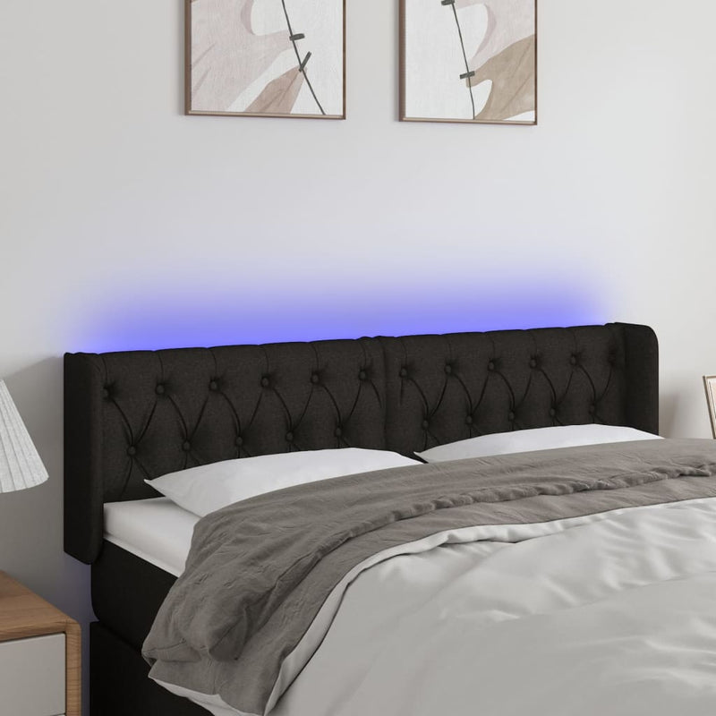 vidaXL fekete szövet LED-es fejtámla 147 x 16 x 78/88 cm