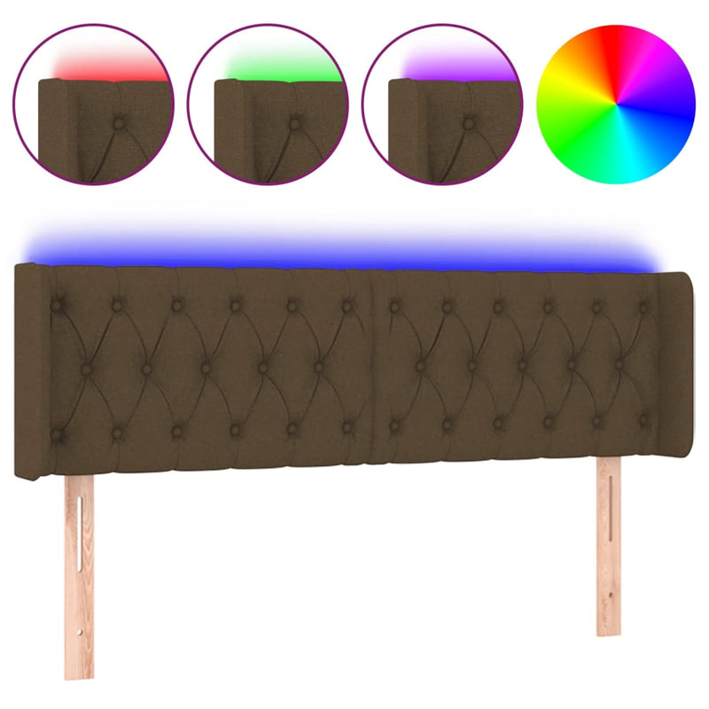 vidaXL sötétbarna szövet LED-es fejtámla 147 x 16 x 78/88 cm