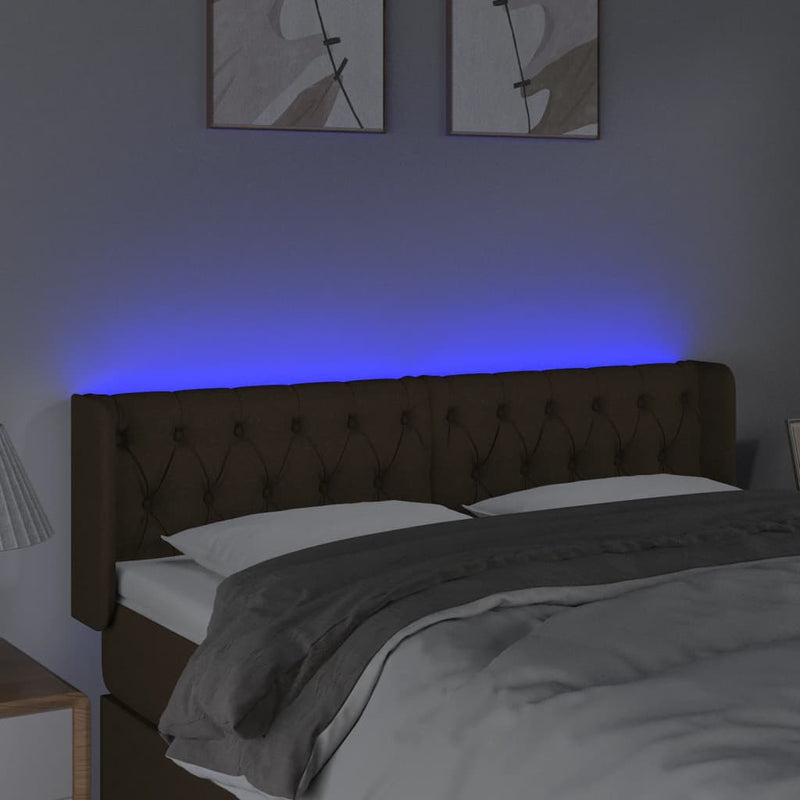 vidaXL sötétbarna szövet LED-es fejtámla 147 x 16 x 78/88 cm