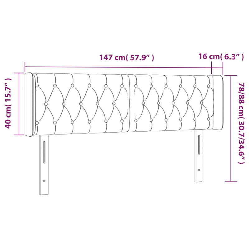 vidaXL sötétbarna szövet LED-es fejtámla 147 x 16 x 78/88 cm