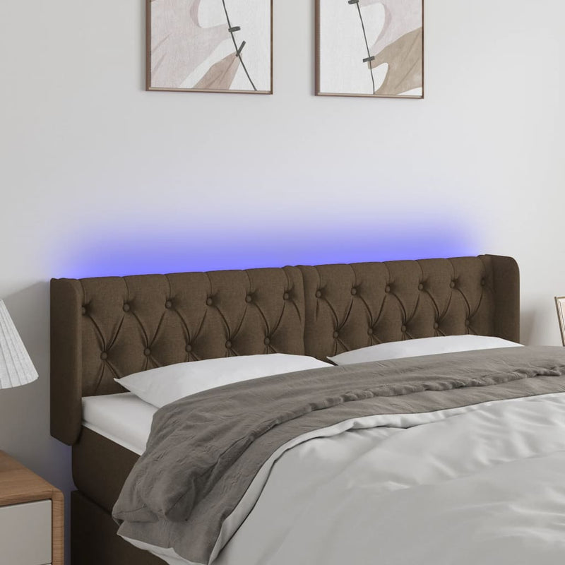 vidaXL sötétbarna szövet LED-es fejtámla 147 x 16 x 78/88 cm
