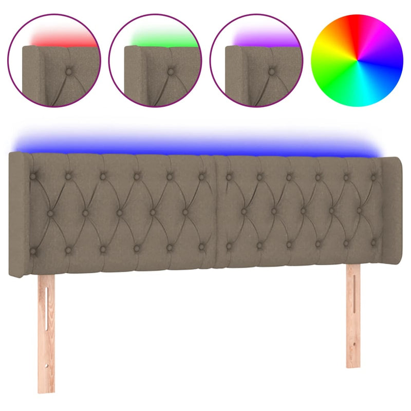 vidaXL tópszínű szövet LED-es fejtámla 147 x 16 x 78/88 cm