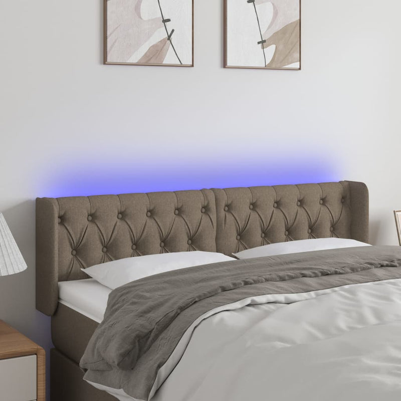 vidaXL tópszínű szövet LED-es fejtámla 147 x 16 x 78/88 cm