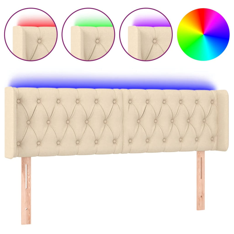 vidaXL krémszínű szövet LED-es fejtámla 147 x 16 x 78/88 cm