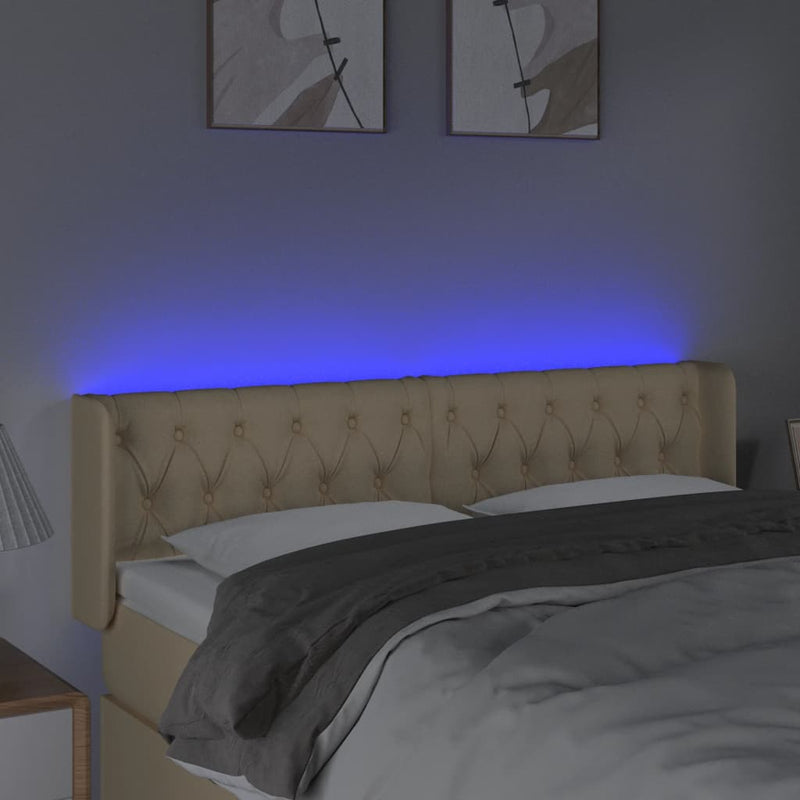 vidaXL krémszínű szövet LED-es fejtámla 147 x 16 x 78/88 cm