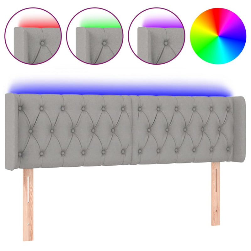 vidaXL világosszürke szövet LED-es fejtámla 163 x 16 x 78/88 cm