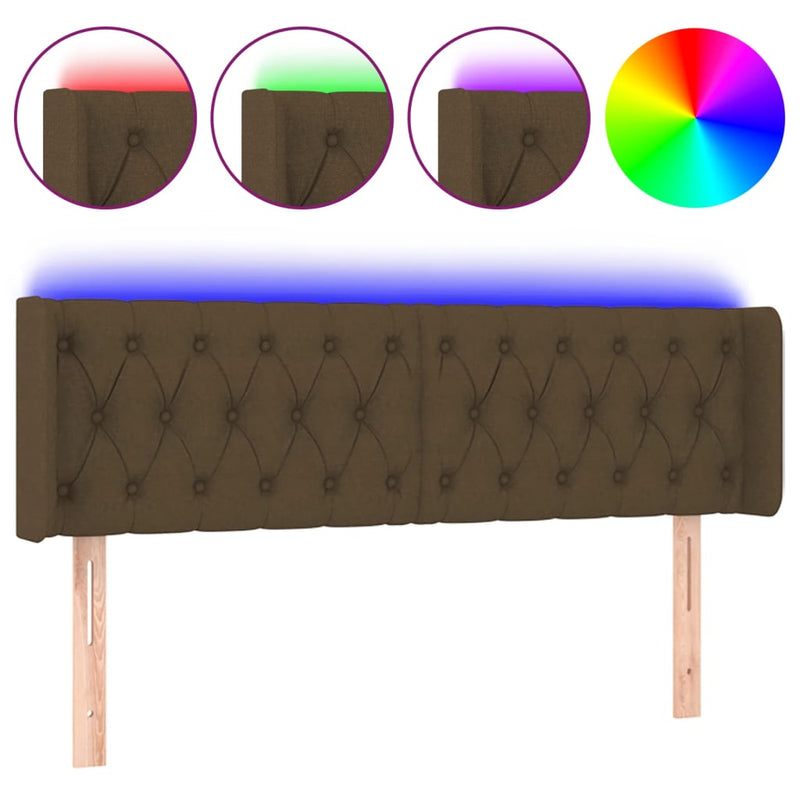 vidaXL sötétbarna szövet LED-es fejtámla 163 x 16 x 78/88 cm