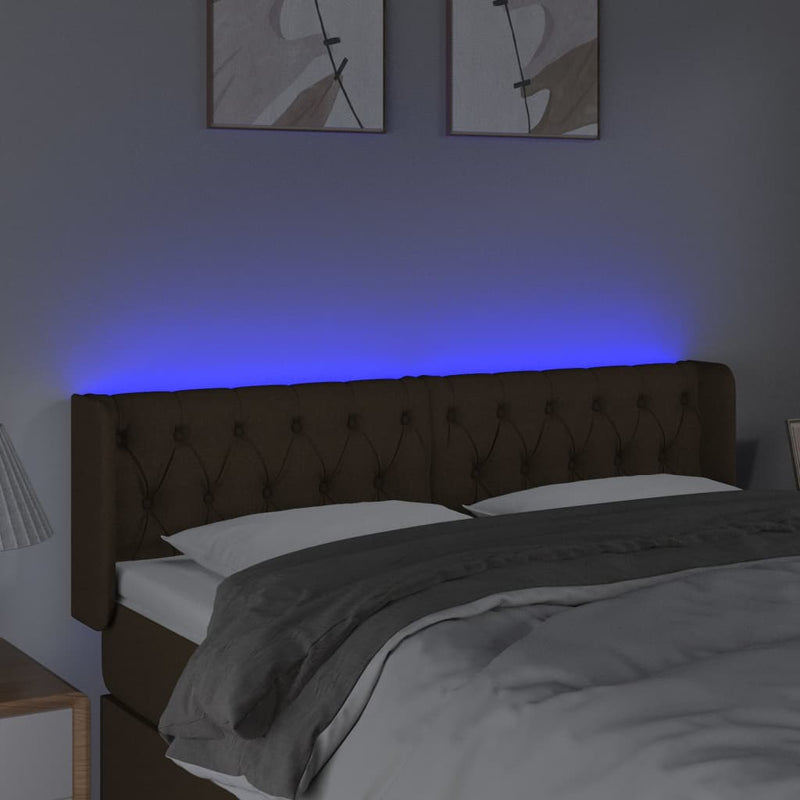 vidaXL sötétbarna szövet LED-es fejtámla 163 x 16 x 78/88 cm