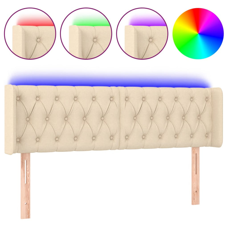 vidaXL krémszínű szövet LED-es fejtámla 163 x 16 x 78/88 cm