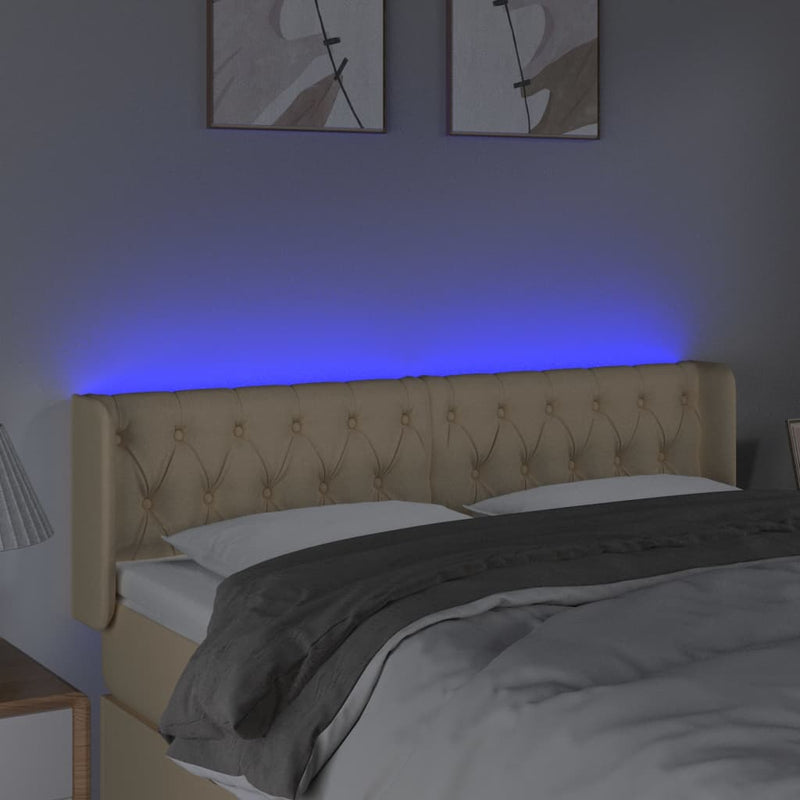 vidaXL krémszínű szövet LED-es fejtámla 163 x 16 x 78/88 cm