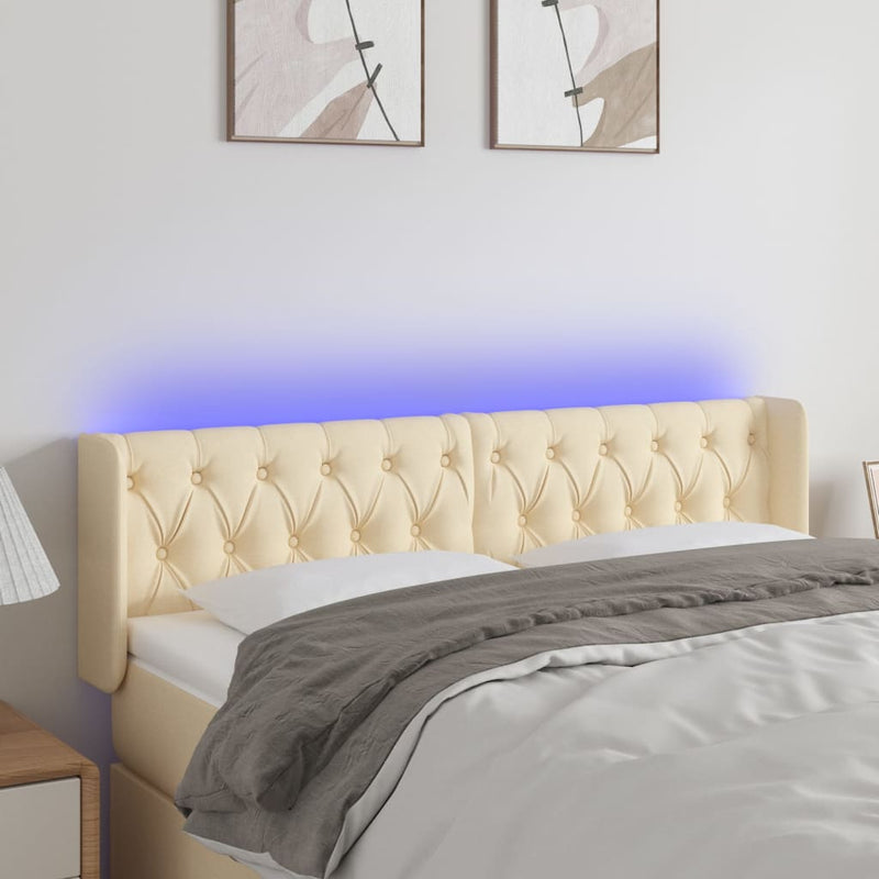 vidaXL krémszínű szövet LED-es fejtámla 163 x 16 x 78/88 cm