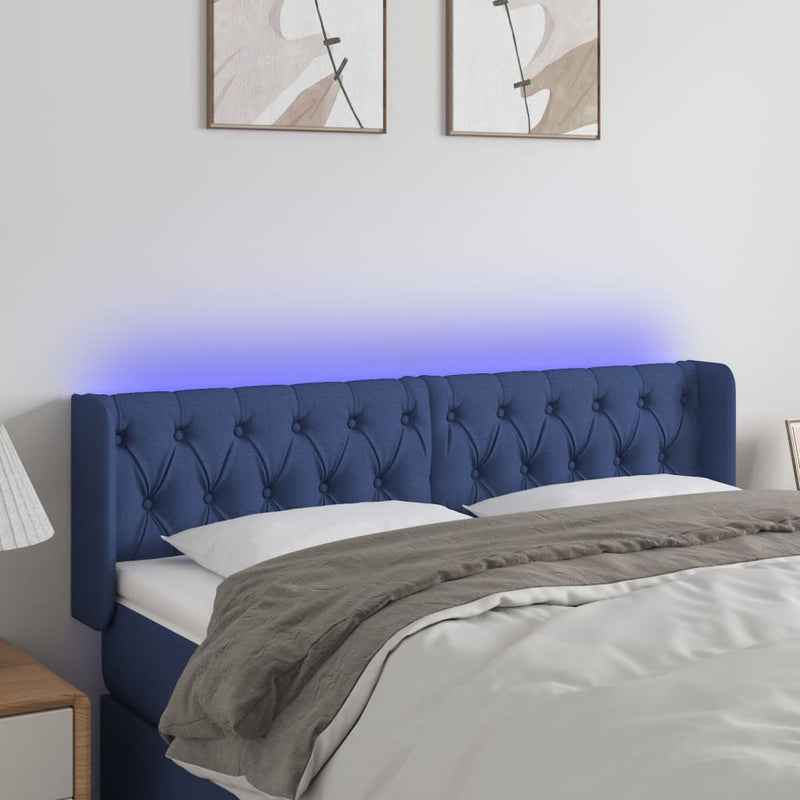 vidaXL kék szövet LED-es fejtámla 163 x 16 x 78/88 cm