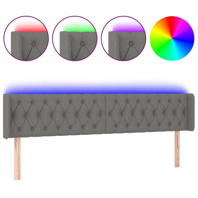 vidaXL sötétszürke szövet LED-es fejtámla 183 x 16 x 78/88 cm