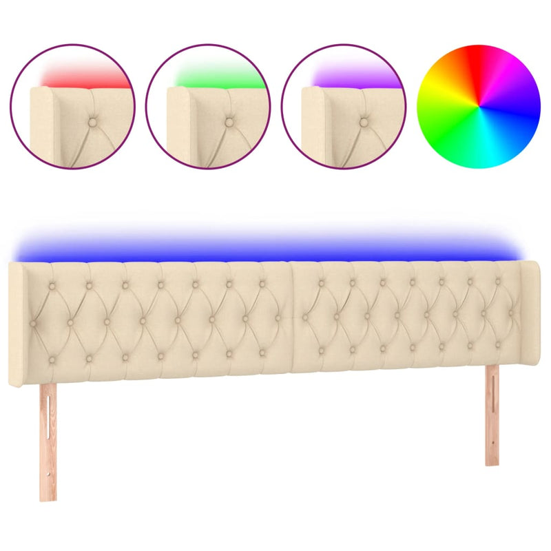 vidaXL krémszínű szövet LED-es fejtámla 183 x 16 x 78/88 cm