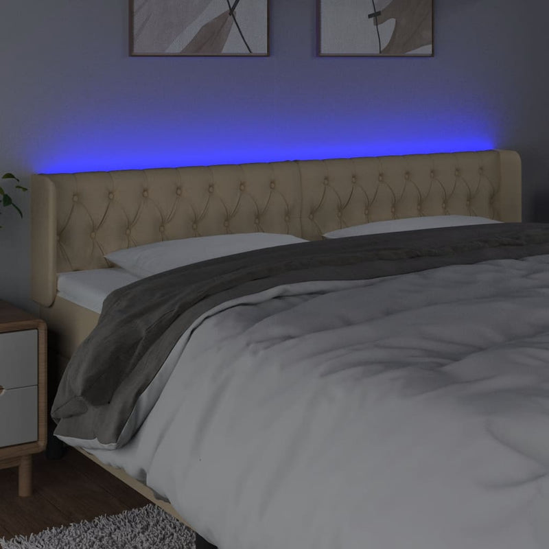 vidaXL krémszínű szövet LED-es fejtámla 183 x 16 x 78/88 cm
