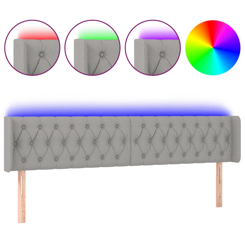 vidaXL világosszürke szövet LED-es fejtámla 203 x 16 x 78/88 cm