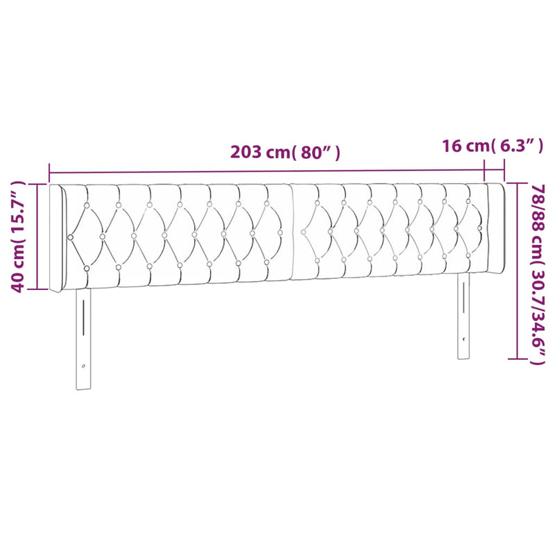 vidaXL fekete szövet LED-es fejtámla 203 x 16 x 78/88 cm