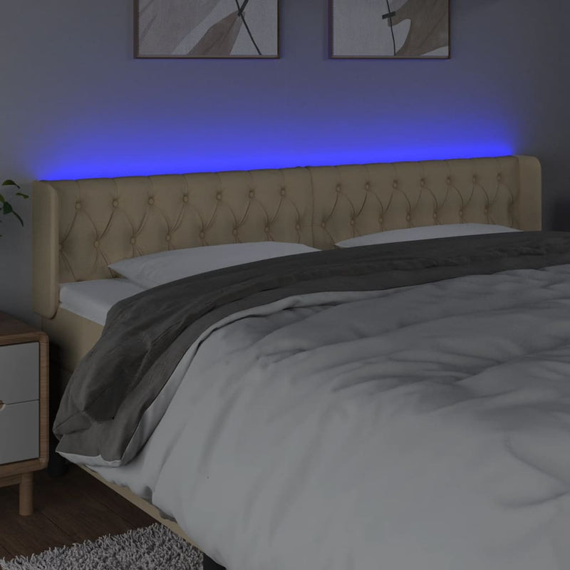 vidaXL krémszínű szövet LED-es fejtámla 203 x 16 x 78/88 cm