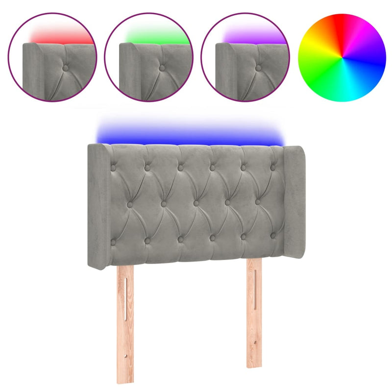 vidaXL világosszürke bársony LED-es fejtámla 83 x 16 x 78/88 cm